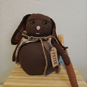 Brown Plush Bunny Doll "Peter" with Plaid Scarf